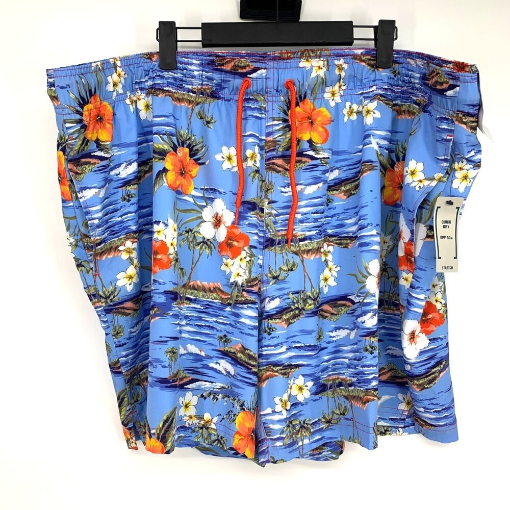 George Swim Trunks Blue Novelty Print Lined Above The Knee UPF 50+